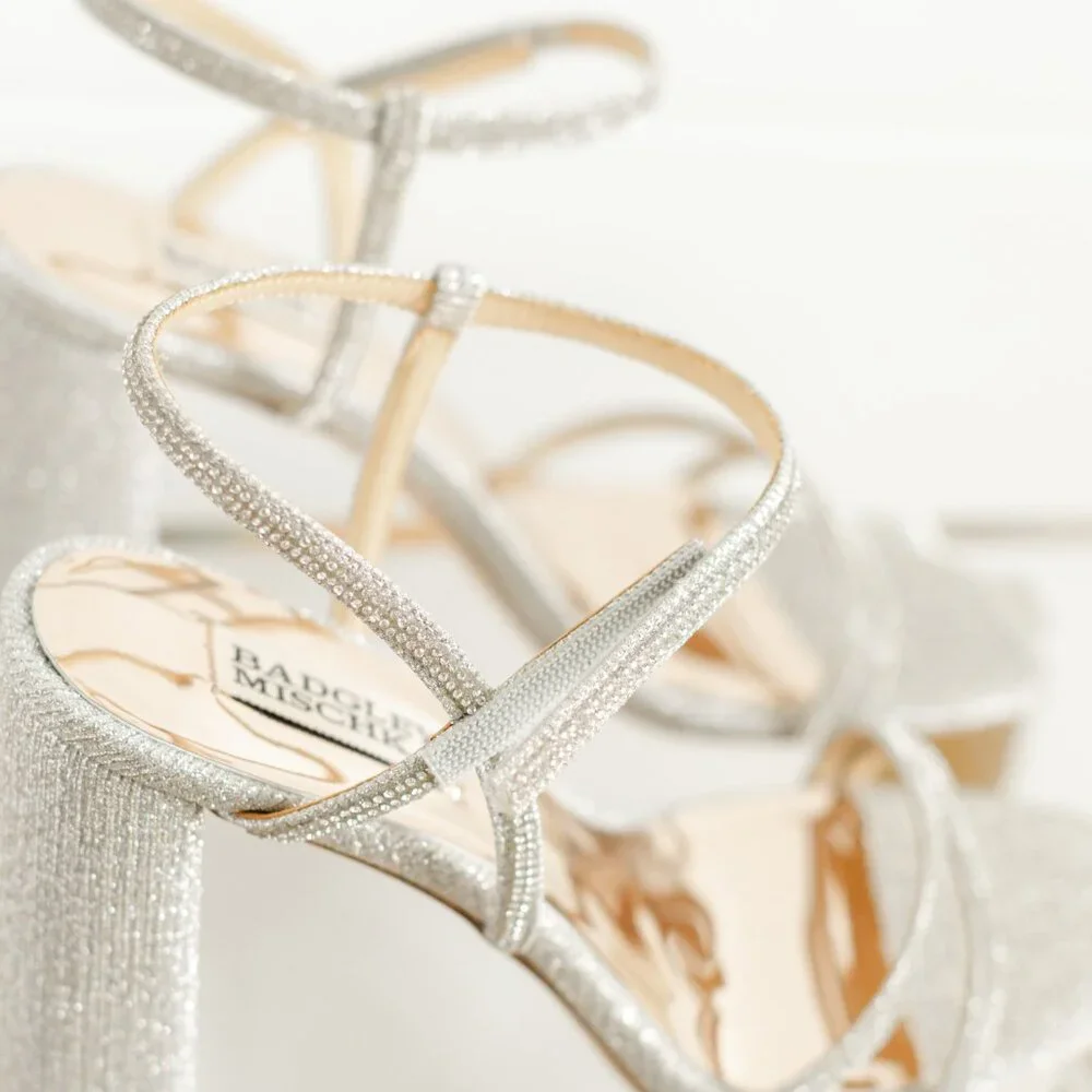 Badgley Mischka Rebekah Platinum Silver Women 8 Block Heel Sandal Fabric - Picture 8 of 14